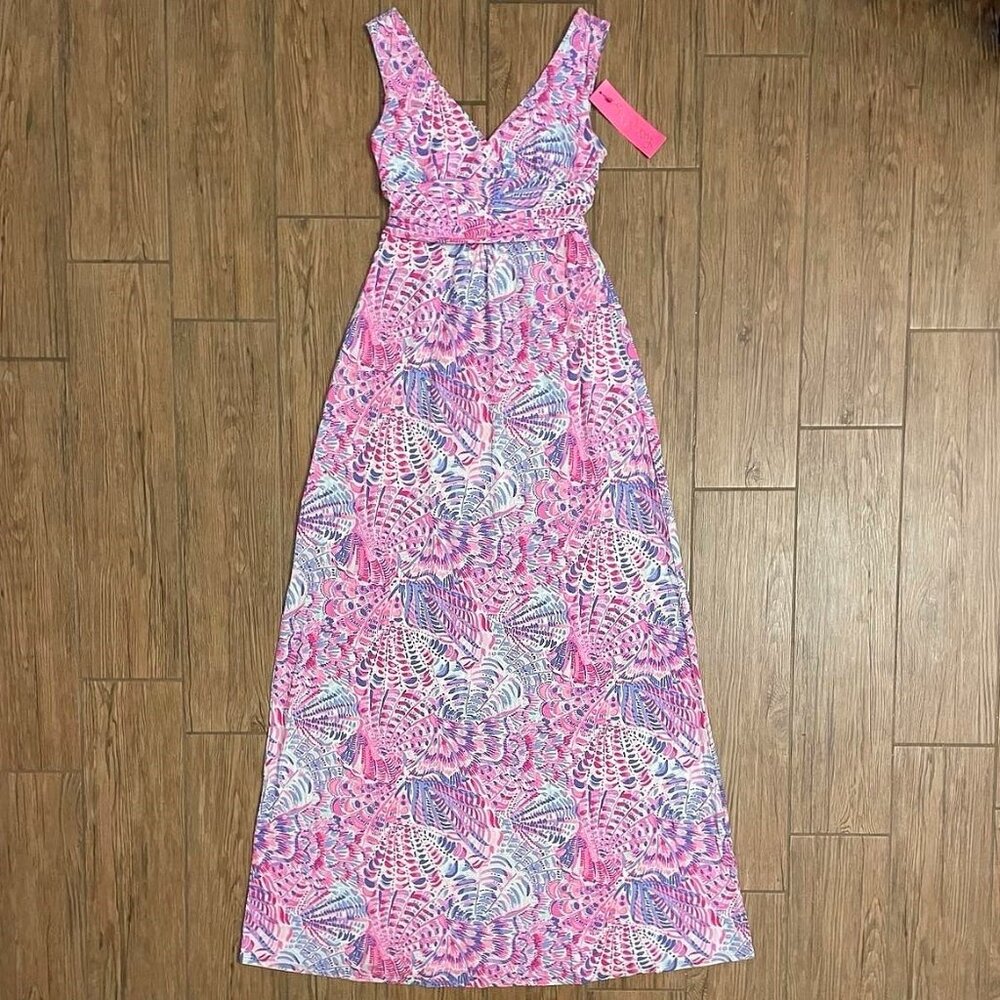 Lilly Pulitzer Pink Floral Print V-Neck Maxi Dress Sz XL